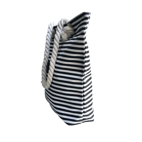 Threaded Pear Black & White Striped Tote Bag with Rope Handles - Picture 4 of 9